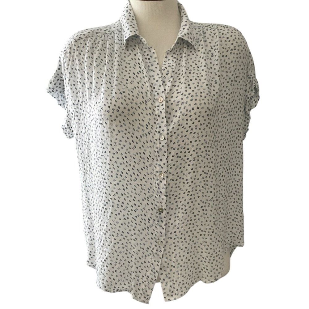 JANE + DELANCEY Women’s Top Short Sleeve Blue White Button Front Size Small